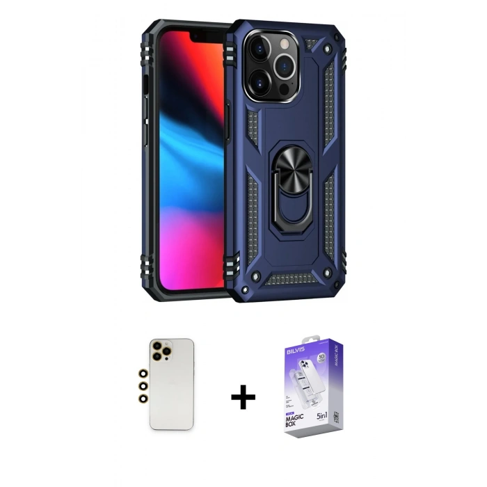 MARSİLYAN™- iPhone 13 Pro Max Kılıf Ahenk Klasik Koleksiyonu - Siyah Bilvis 5in1 3D Magic Cam Ekran Koruyucu + Shine Kamera Lens - GD