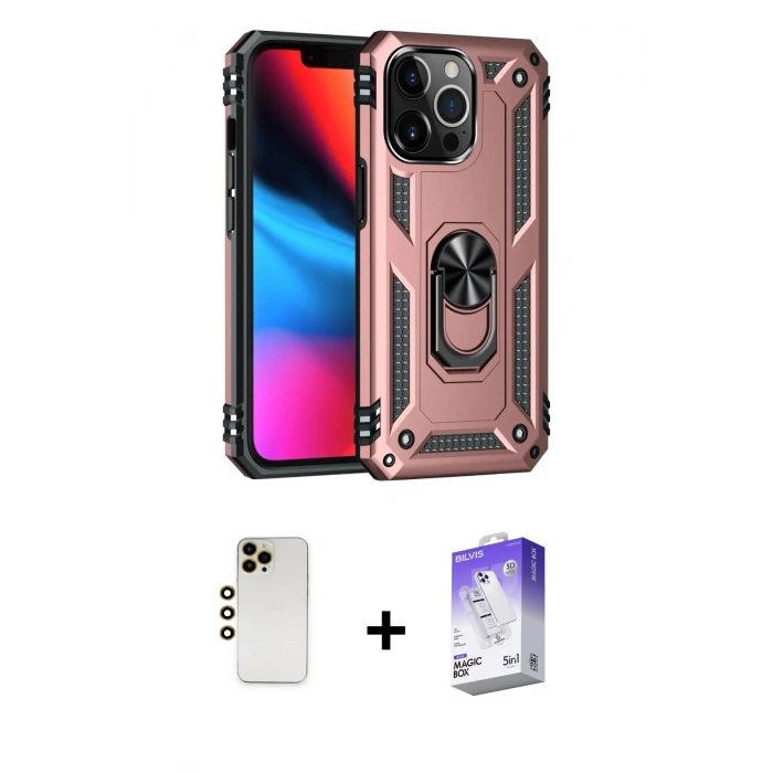 MARSİLYAN™- iPhone 13 Pro Max Kılıf Ahenk Klasik Koleksiyonu - Siyah Bilvis 5in1 3D Magic Cam Ekran Koruyucu + Shine Kamera Lens - GD