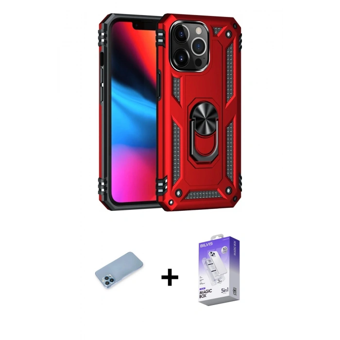 MARSİLYAN™- iPhone 13 Pro Max Kılıf Ahenk Klasik Koleksiyonu - Siyah Bilvis 5in1 3D Magic Cam Ekran Koruyucu + Shine Kamera Lens Koruma Cam - MI