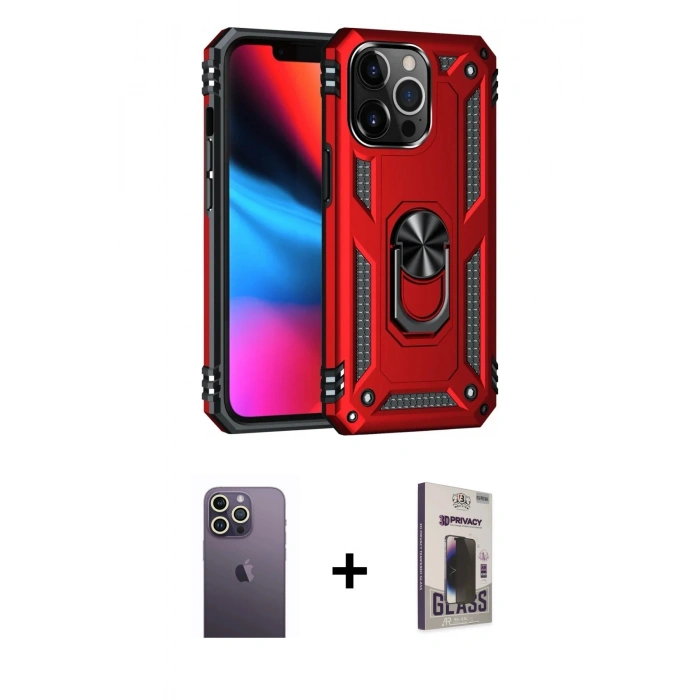 MARSİLYAN™- iPhone 13 Pro Max Kılıf Ahenk Klasik Koleksiyonu - Siyah Bilvis Hayalet Cam Ekran Koruyucu + Beyaz Neon Fosforlu Kamera Lens