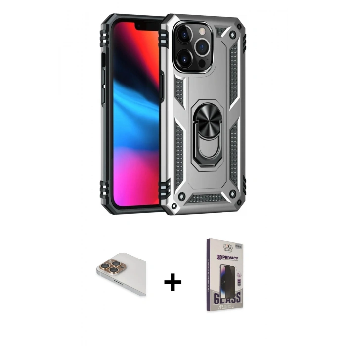 MARSİLYAN™- iPhone 13 Pro Max Kılıf Ahenk Klasik Koleksiyonu - Siyah Bilvis Hayalet Cam Ekran Koruyucu + Pers Alüminyum Kamera Lens - GD