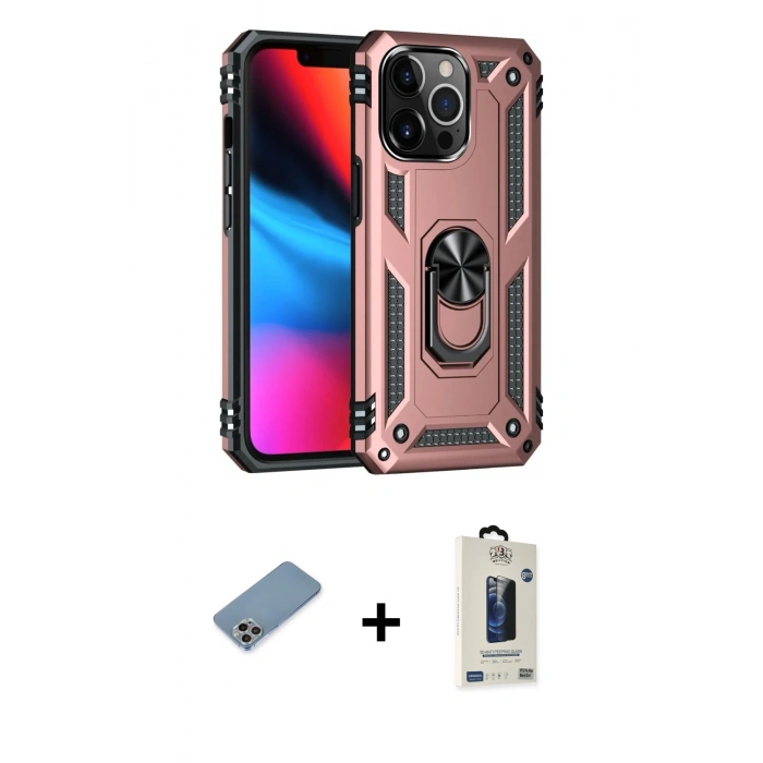 MARSİLYAN™- iPhone 13 Pro Max Kılıf Ahenk Klasik Koleksiyonu - Siyah Bilvis Hayalet Cam Ekran Koruyucu + Shine Kamera Lens Koruma Cam - GI