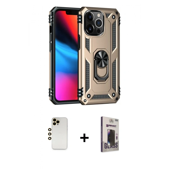 MARSİLYAN™- iPhone 13 Pro Max Kılıf Ahenk Klasik Koleksiyonu - Siyah Bilvis Hayalet Cam Ekran Koruyucu + Shine Kamera Lens - GD