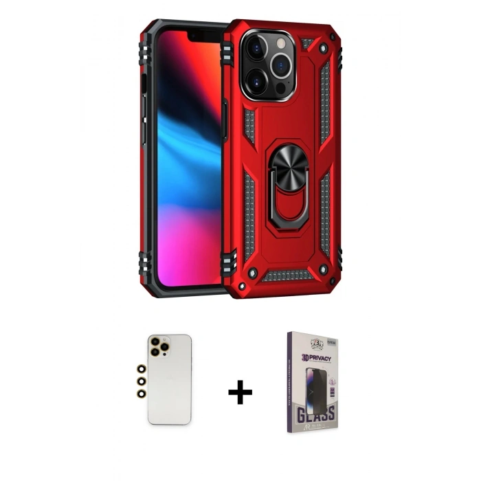 MARSİLYAN™- iPhone 13 Pro Max Kılıf Ahenk Klasik Koleksiyonu - Siyah Bilvis Hayalet Cam Ekran Koruyucu + Shine Kamera Lens - GD