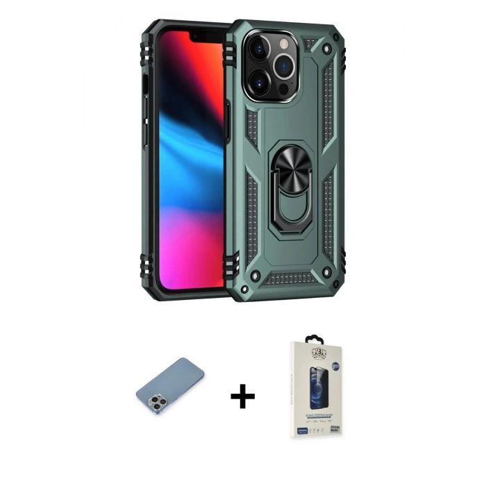 MARSİLYAN™- iPhone 13 Pro Max Kılıf Ahenk Klasik Koleksiyonu - Siyah Bilvis Hayalet Cam Ekran Koruyucu + Shine Kamera Lens Koruma Cam - GI