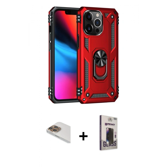 MARSİLYAN™- iPhone 13 Pro Max Kılıf Ahenk Klasik Koleksiyonu - Siyah Bilvis Hayalet Cam Ekran Koruyucu + Pers Alüminyum Kamera Lens - GD