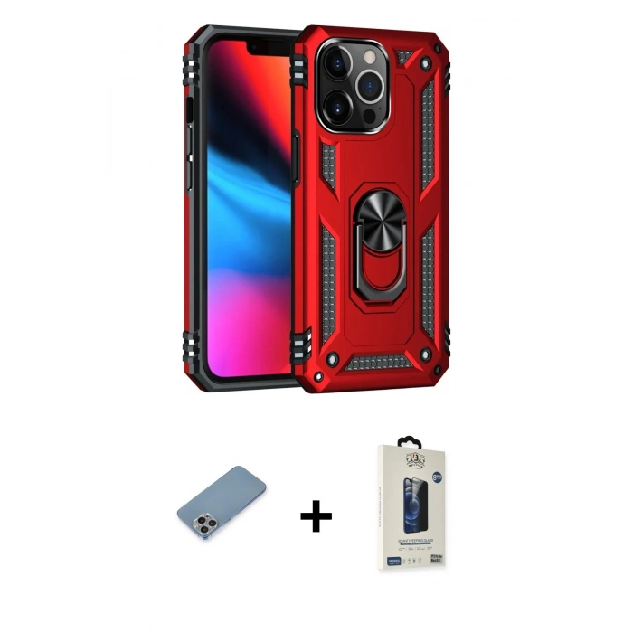 MARSİLYAN™- iPhone 13 Pro Max Kılıf Ahenk Klasik Koleksiyonu - Siyah Bilvis Hayalet Cam Ekran Koruyucu + Shine Kamera Lens Koruma Cam - GI