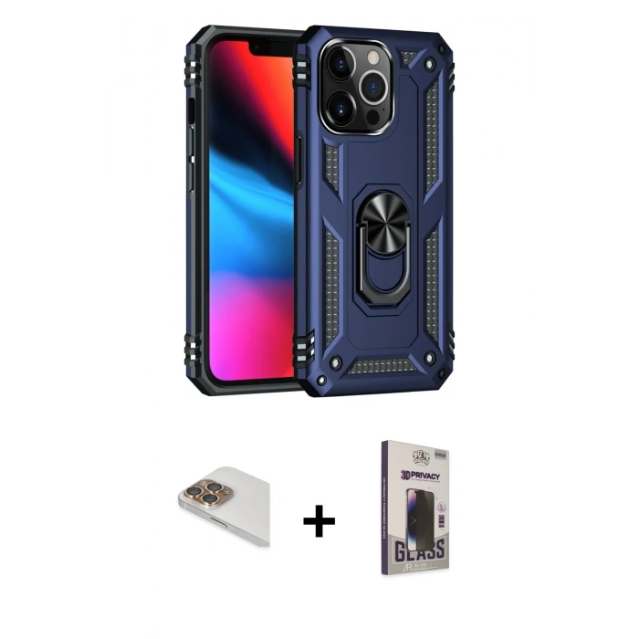 MARSİLYAN™- iPhone 13 Pro Max Kılıf Ahenk Klasik Koleksiyonu - Siyah Bilvis Hayalet Cam Ekran Koruyucu + Pers Alüminyum Kamera Lens - GD