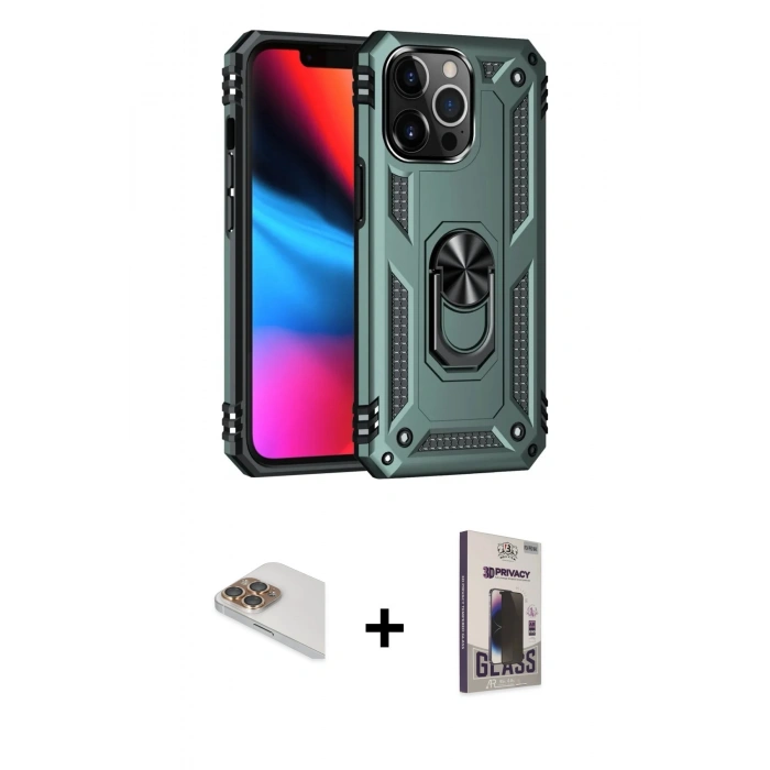 MARSİLYAN™- iPhone 13 Pro Max Kılıf Ahenk Klasik Koleksiyonu - Siyah Bilvis Hayalet Cam Ekran Koruyucu + Pers Alüminyum Kamera Lens - GD