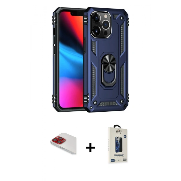 MARSİLYAN™- iPhone 13 Pro Max Kılıf Ahenk Klasik Koleksiyonu - Siyah Bilvis Hayalet Cam Ekran Koruyucu + Pers Alüminyum Kamera Lens - KI