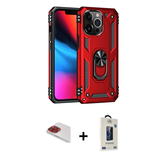 MARSİLYAN™- iPhone 13 Pro Max Kılıf Ahenk Klasik Koleksiyonu - Siyah Bilvis Hayalet Cam Ekran Koruyucu + Pers Alüminyum Kamera Lens - KI