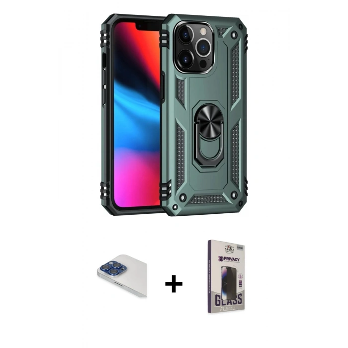 MARSİLYAN™- iPhone 13 Pro Max Kılıf Ahenk Klasik Koleksiyonu - Siyah Bilvis Hayalet Cam Ekran Koruyucu + Pers Alüminyum Kamera Lens - LT