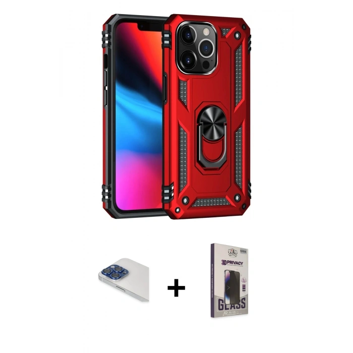 MARSİLYAN™- iPhone 13 Pro Max Kılıf Ahenk Klasik Koleksiyonu - Siyah Bilvis Hayalet Cam Ekran Koruyucu + Pers Alüminyum Kamera Lens - LT