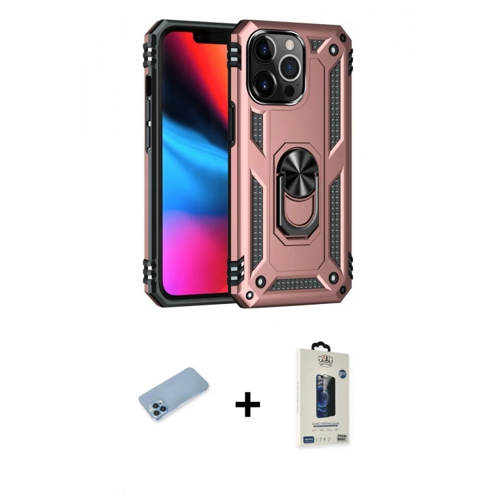 MARSİLYAN™- iPhone 13 Pro Max Kılıf Ahenk Klasik Koleksiyonu - Siyah Bilvis Hayalet Cam Ekran Koruyucu + Shine Kamera Lens Koruma Cam - MI