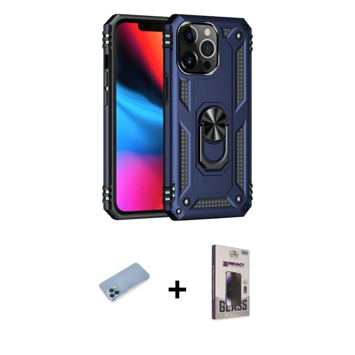 MARSİLYAN™- iPhone 13 Pro Max Kılıf Ahenk Klasik Koleksiyonu - Siyah Bilvis Hayalet Cam Ekran Koruyucu + Shine Kamera Lens Koruma Cam - MI