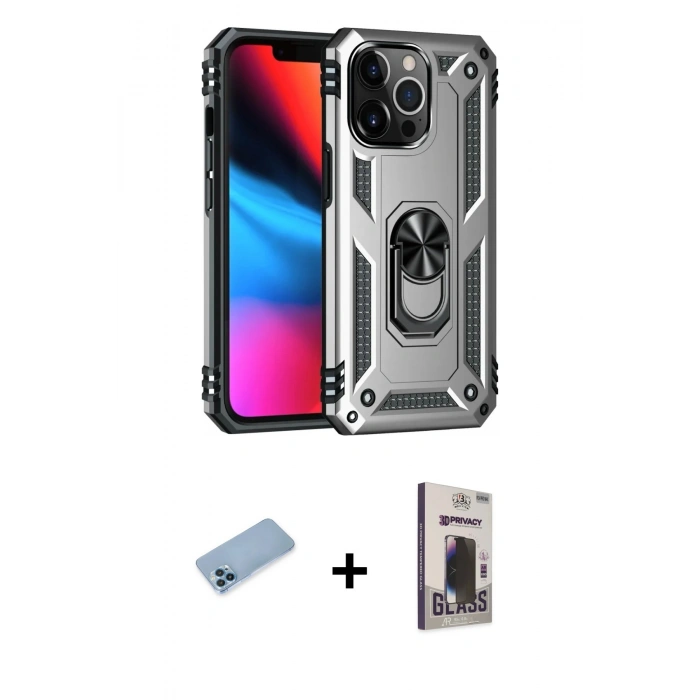 MARSİLYAN™- iPhone 13 Pro Max Kılıf Ahenk Klasik Koleksiyonu - Siyah Bilvis Hayalet Cam Ekran Koruyucu + Shine Kamera Lens Koruma Cam - MI