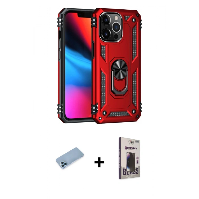 MARSİLYAN™- iPhone 13 Pro Max Kılıf Ahenk Klasik Koleksiyonu - Siyah Bilvis Hayalet Cam Ekran Koruyucu + Shine Kamera Lens Koruma Cam - MI