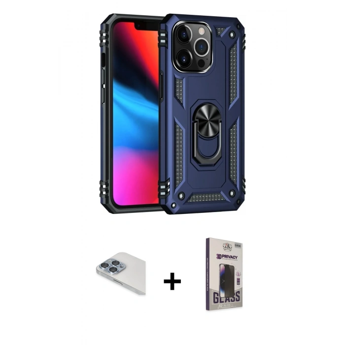MARSİLYAN™- iPhone 13 Pro Max Kılıf Ahenk Klasik Koleksiyonu - Siyah Bilvis Hayalet Cam Ekran Koruyucu + Pers Alüminyum Kamera Lens - SABE