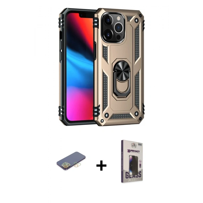 MARSİLYAN™- iPhone 13 Pro Max Kılıf Ahenk Klasik Koleksiyonu - Siyah Bilvis Hayalet Cam Ekran Koruyucu + Renkli Kamera Lens Koruma Cam - SI
