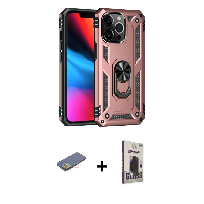 MARSİLYAN™- iPhone 13 Pro Max Kılıf Ahenk Klasik Koleksiyonu - Siyah Bilvis Hayalet Cam Ekran Koruyucu + Renkli Kamera Lens Koruma Cam - SI