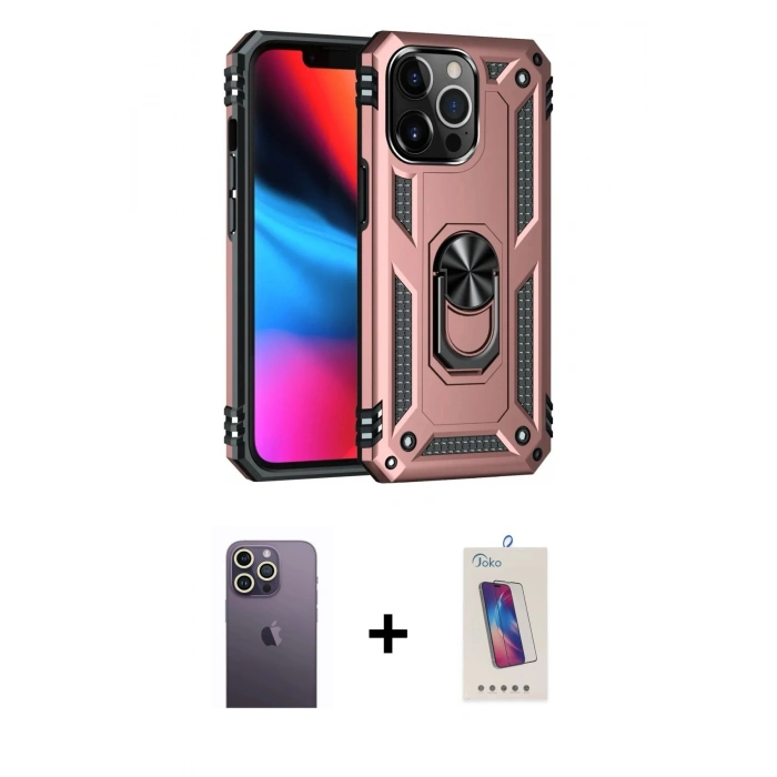 MARSİLYAN™- iPhone 13 Pro Max Kılıf Ahenk Klasik Koleksiyonu - Siyah Joko 5D Cam + Neon Fosforlu Kamera Lens - BZ