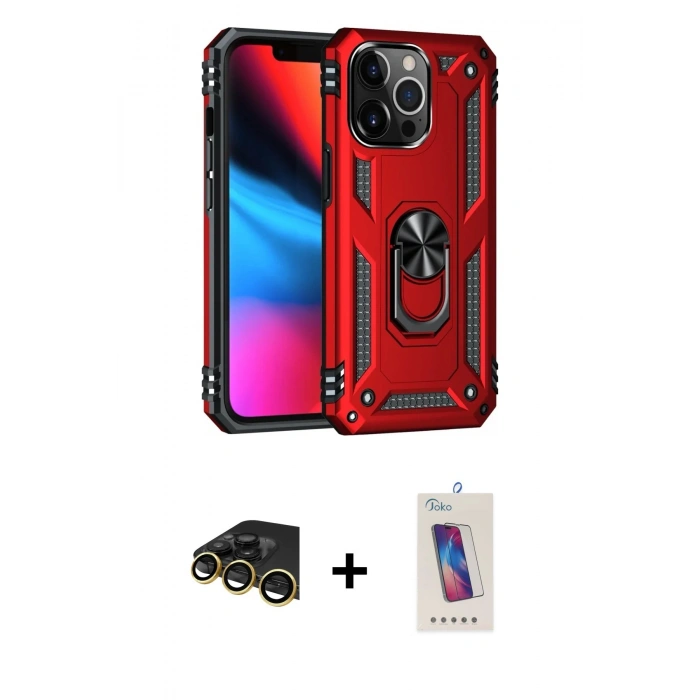 MARSİLYAN™- iPhone 13 Pro Max Kılıf Ahenk Klasik Koleksiyonu - Siyah Joko 5D Cam + Raze Metal Kamera Lens - GD