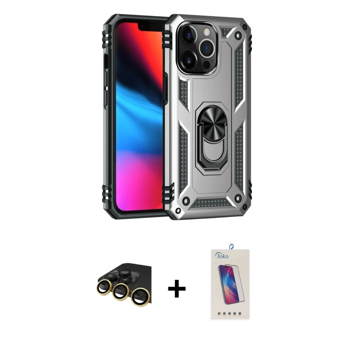 MARSİLYAN™- iPhone 13 Pro Max Kılıf Ahenk Klasik Koleksiyonu - Siyah Joko 5D Cam + Raze Metal Kamera Lens - GD