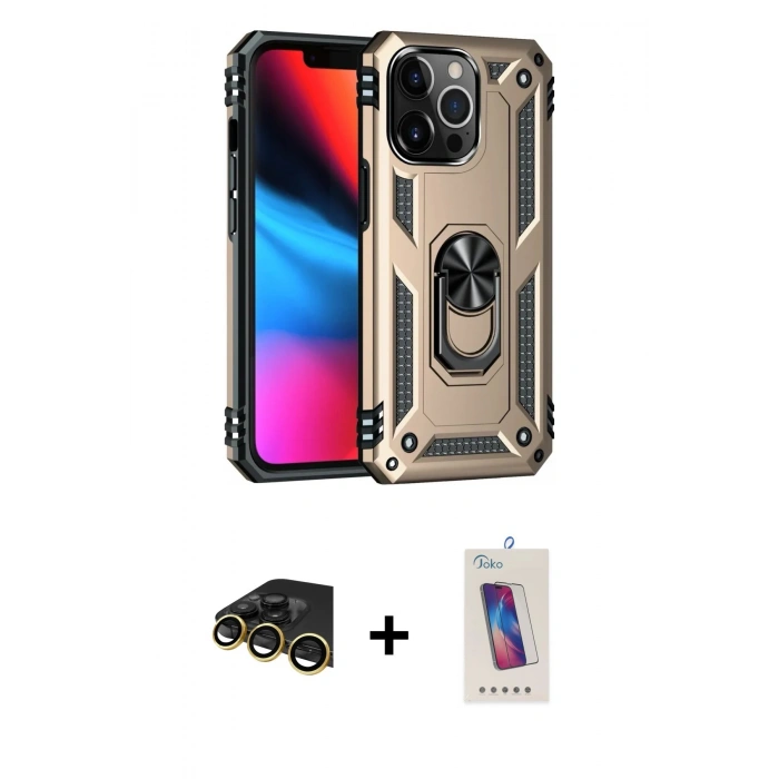 MARSİLYAN™- iPhone 13 Pro Max Kılıf Ahenk Klasik Koleksiyonu - Siyah Joko 5D Cam + Raze Metal Kamera Lens - GD