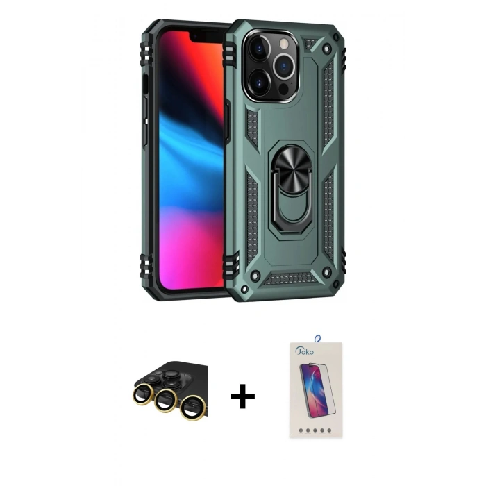 MARSİLYAN™- iPhone 13 Pro Max Kılıf Ahenk Klasik Koleksiyonu - Siyah Joko 5D Cam + Raze Metal Kamera Lens - GD