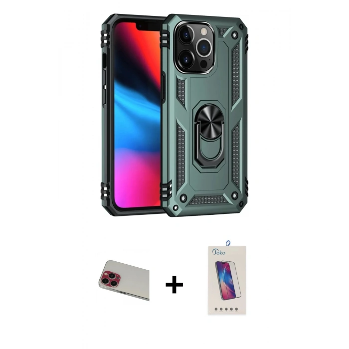 MARSİLYAN™- iPhone 13 Pro Max Kılıf Ahenk Klasik Koleksiyonu - Siyah Joko 5D Cam + Rainbow Kamera Lens Koruma Cam - KI