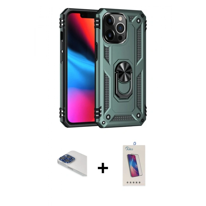 MARSİLYAN™- iPhone 13 Pro Max Kılıf Ahenk Klasik Koleksiyonu - Siyah Joko 5D Cam + Pers Alüminyum Kamera Lens - LT