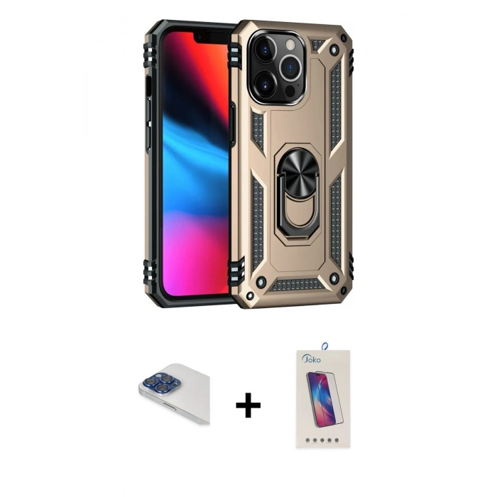 MARSİLYAN™- iPhone 13 Pro Max Kılıf Ahenk Klasik Koleksiyonu - Siyah Joko 5D Cam + Pers Alüminyum Kamera Lens - LT