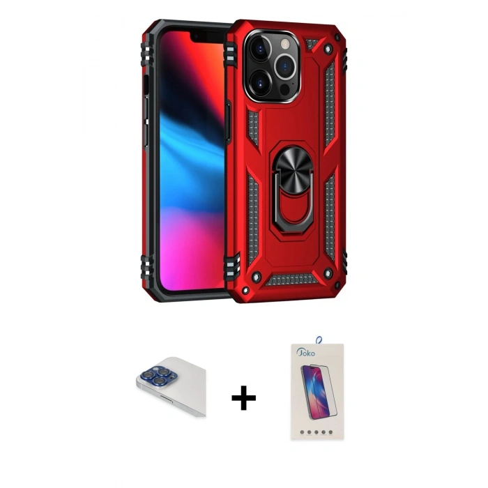 MARSİLYAN™- iPhone 13 Pro Max Kılıf Ahenk Klasik Koleksiyonu - Siyah Joko 5D Cam + Pers Alüminyum Kamera Lens - LT