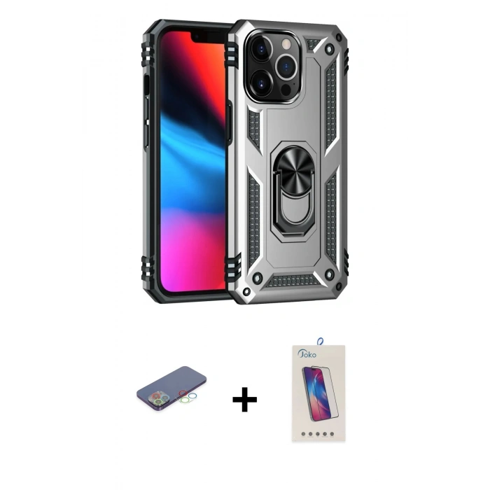 MARSİLYAN™- iPhone 13 Pro Max Kılıf Ahenk Klasik Koleksiyonu - Siyah Joko 5D Cam + Renkli Kamera Lens Koruma Cam - MI