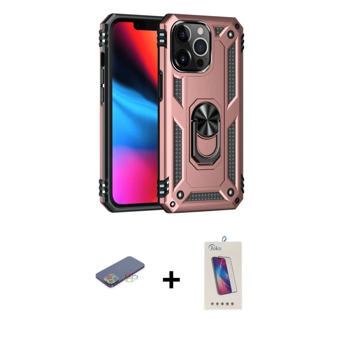 MARSİLYAN™- iPhone 13 Pro Max Kılıf Ahenk Klasik Koleksiyonu - Siyah Joko 5D Cam + Renkli Kamera Lens Koruma Cam - MI