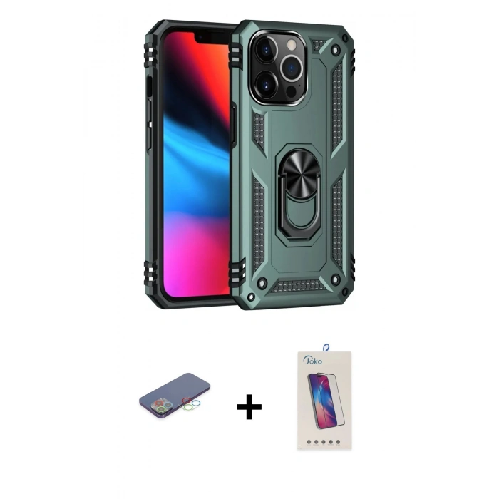 MARSİLYAN™- iPhone 13 Pro Max Kılıf Ahenk Klasik Koleksiyonu - Siyah Joko 5D Cam + Renkli Kamera Lens Koruma Cam - MI