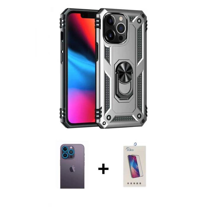 MARSİLYAN™- iPhone 13 Pro Max Kılıf Ahenk Klasik Koleksiyonu - Siyah Joko 5D Cam + Neon Fosforlu Kamera Lens - MI