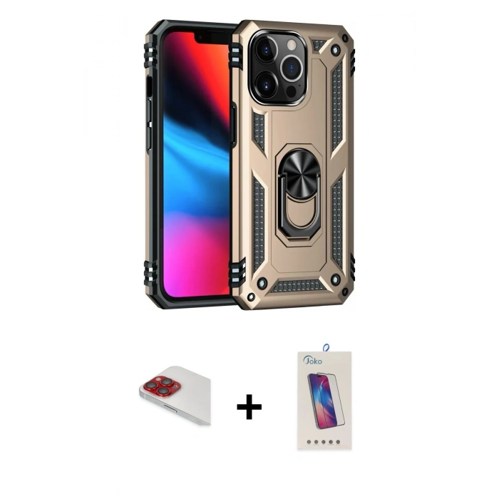 MARSİLYAN™- iPhone 13 Pro Max Kılıf Ahenk Klasik Koleksiyonu - Siyah Joko 5D Cam + Pers Alüminyum Kamera Lens - KI