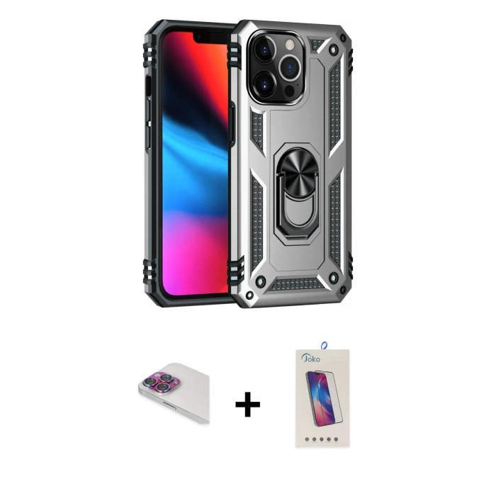 MARSİLYAN™- iPhone 13 Pro Max Kılıf Ahenk Klasik Koleksiyonu - Siyah Joko 5D Cam + Pers Alüminyum Kamera Lens - GI