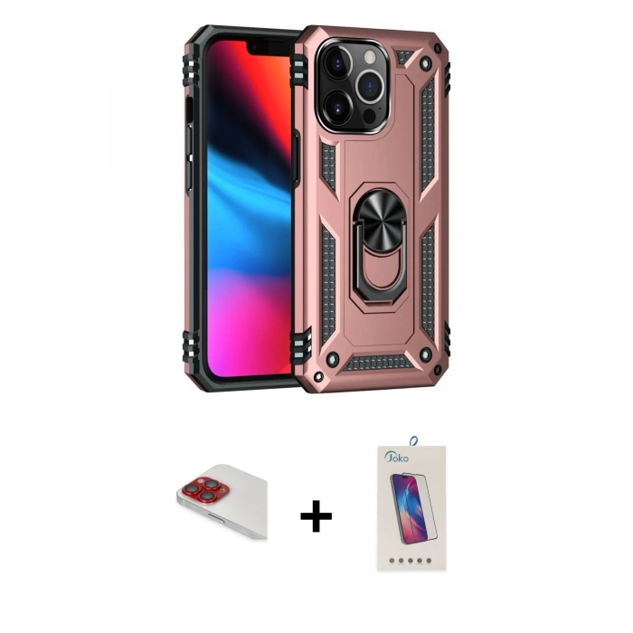 MARSİLYAN™- iPhone 13 Pro Max Kılıf Ahenk Klasik Koleksiyonu - Siyah Joko 5D Cam + Pers Alüminyum Kamera Lens - KI