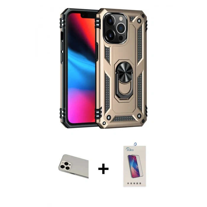 MARSİLYAN™- iPhone 13 Pro Max Kılıf Ahenk Klasik Koleksiyonu - Siyah Joko 5D Cam + Rainbow Kamera Lens Koruma Cam - BZ