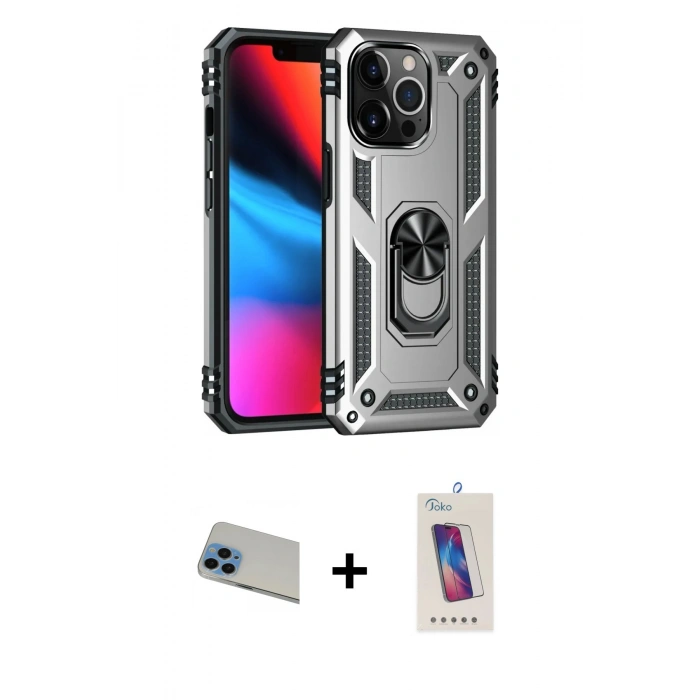 MARSİLYAN™- iPhone 13 Pro Max Kılıf Ahenk Klasik Koleksiyonu - Siyah Joko 5D Cam + Rainbow Kamera Lens Koruma Cam - MI