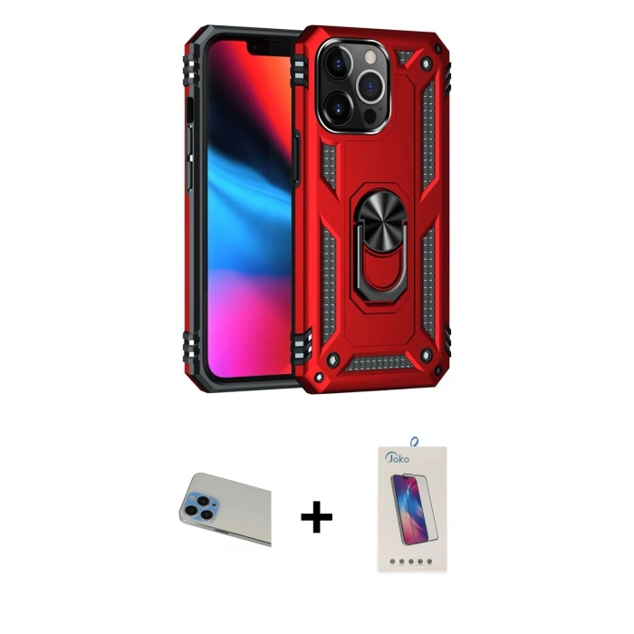 MARSİLYAN™- iPhone 13 Pro Max Kılıf Ahenk Klasik Koleksiyonu - Siyah Joko 5D Cam + Rainbow Kamera Lens Koruma Cam - MI