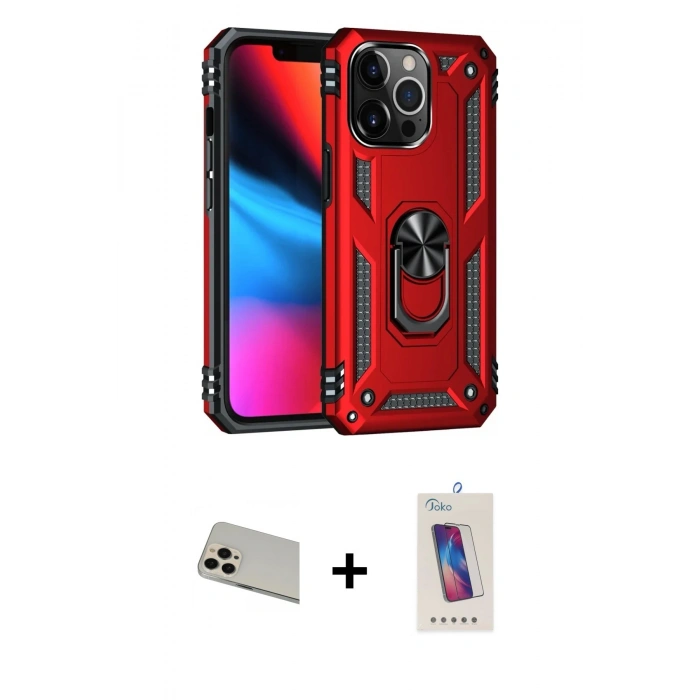 MARSİLYAN™- iPhone 13 Pro Max Kılıf Ahenk Klasik Koleksiyonu - Siyah Joko 5D Cam + Rainbow Kamera Lens Koruma Cam - REGD