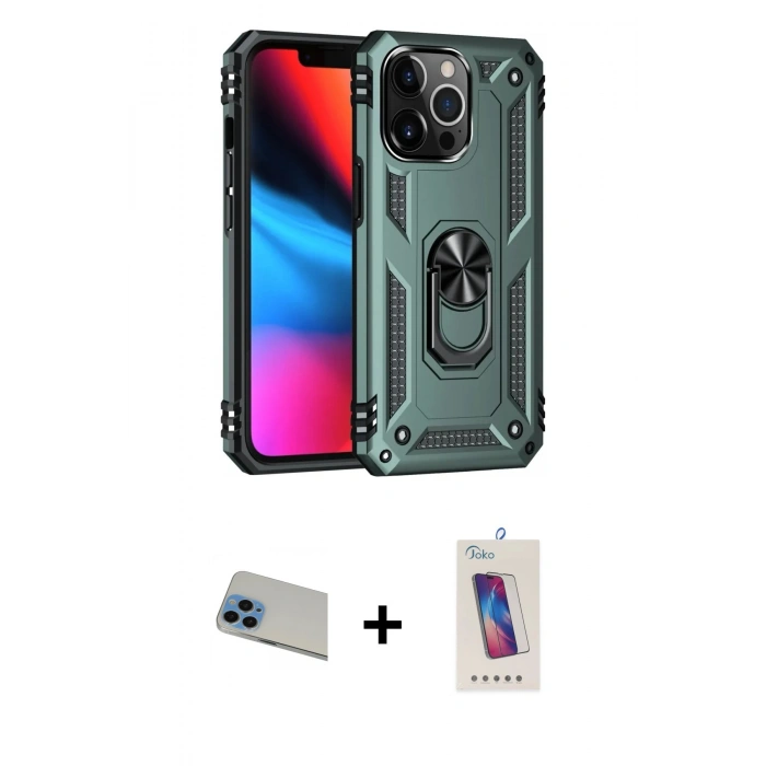 MARSİLYAN™- iPhone 13 Pro Max Kılıf Ahenk Klasik Koleksiyonu - Siyah Joko 5D Cam + Rainbow Kamera Lens Koruma Cam - MI