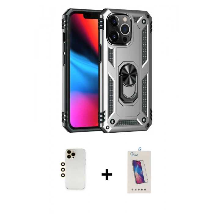 MARSİLYAN™- iPhone 13 Pro Max Kılıf Ahenk Klasik Koleksiyonu - Siyah Joko 5D Cam + Shine Kamera Lens - GD