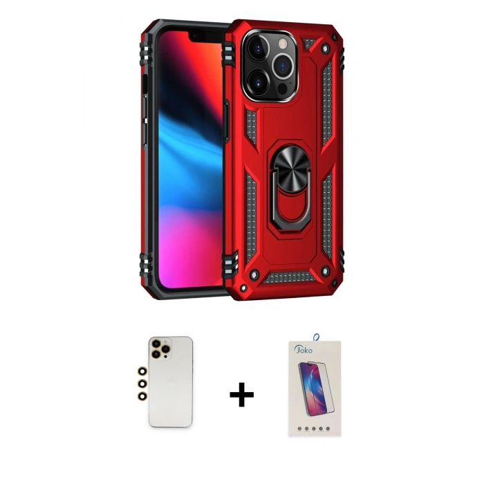 MARSİLYAN™- iPhone 13 Pro Max Kılıf Ahenk Klasik Koleksiyonu - Siyah Joko 5D Cam + Shine Kamera Lens - GD