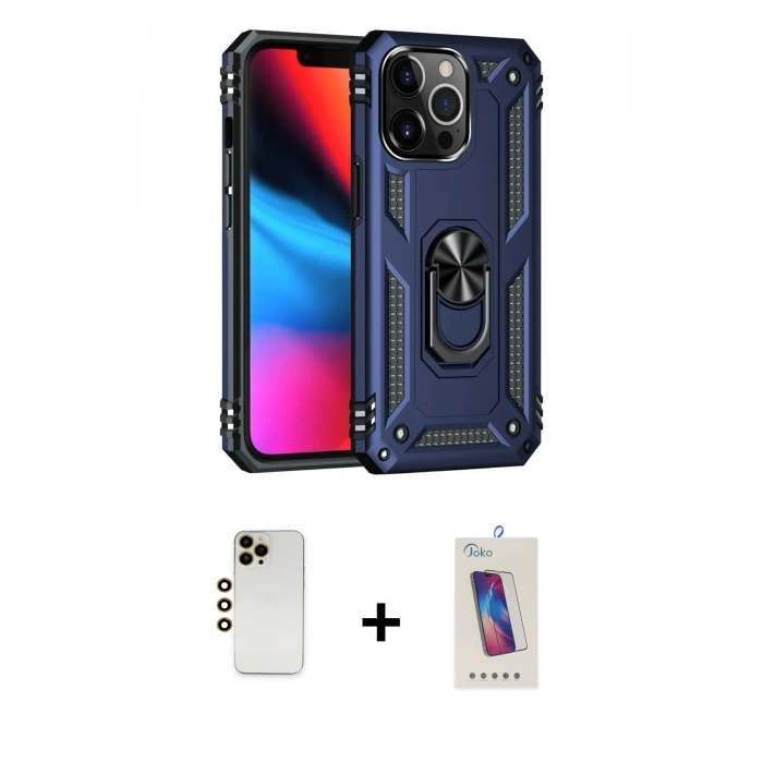 MARSİLYAN™- iPhone 13 Pro Max Kılıf Ahenk Klasik Koleksiyonu - Siyah Joko 5D Cam + Shine Kamera Lens - GD