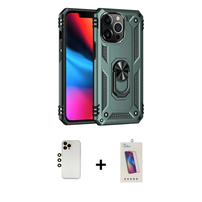 MARSİLYAN™- iPhone 13 Pro Max Kılıf Ahenk Klasik Koleksiyonu - Siyah Joko 5D Cam + Shine Kamera Lens - GD