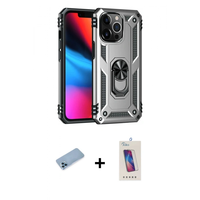 MARSİLYAN™- iPhone 13 Pro Max Kılıf Ahenk Klasik Koleksiyonu - Siyah Joko 5D Cam + Shine Kamera Lens Koruma Cam - MI